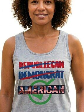 NWT - Medium gray tank American Heritage USA Flag Independent Patriotic July 4th